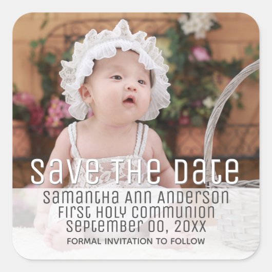 写真初の聖餐式ミニマルモダンリスト スクエアシール (正面)