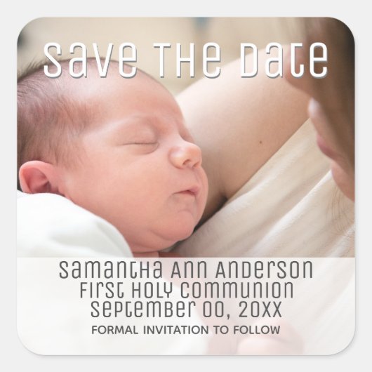 写真初の聖餐式ミニマルDIY スクエアシール (正面)