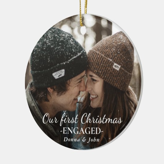 写真初めてのクリスマスス婚約したお洒落ト セラミックオーナメント (左)