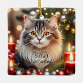 写真初めてのクリスマス猫 セラミックオーナメント (正面)