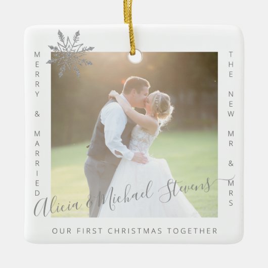 写真初めてのクリスマス2枚結婚した セラミックオーナメント (正面)