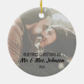 写真初めてのクリスマスMr. & Mrs. セラミックオーナメント (裏面)