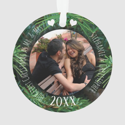 写真初めてのクリスマスMr.Mrs.Newlywed Pine オーナメント (裏面)