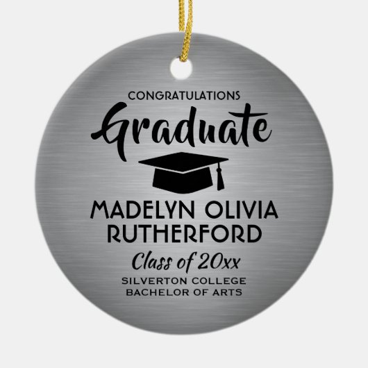 写真卒業おめでとうブラシ付きスフェイクテンレス セラミックオーナメント (正面)