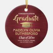 写真卒業おめでとうブラシ付きバーガンディ&金ゴールド セラミックオーナメント (正面)