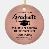 写真卒業おめでとうブラシ付きピンクローズ金ゴールド セラミックオーナメント (正面)