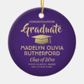 写真卒業おめでとうモダン紫と金ゴールド セラミックオーナメント (正面)