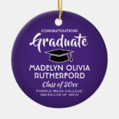 写真卒業おめでとう紫の白と黒 セラミックオーナメント (正面)