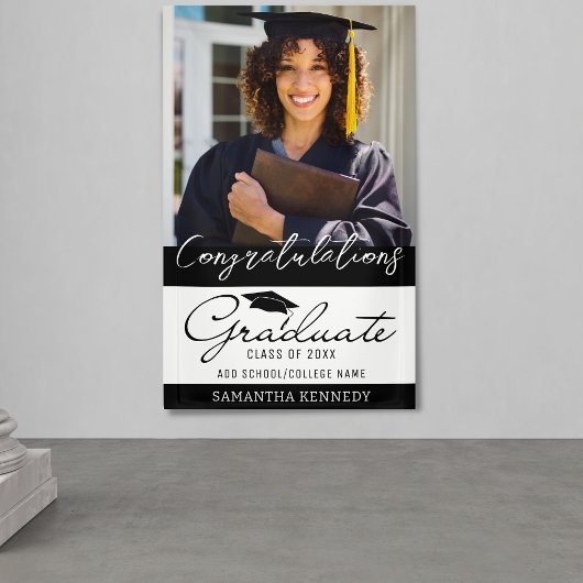 写真卒業おめでとうGrad 2025ブラック 横断幕