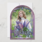 写真卒業のお知らせお洒落パープル 招待状 (正面)