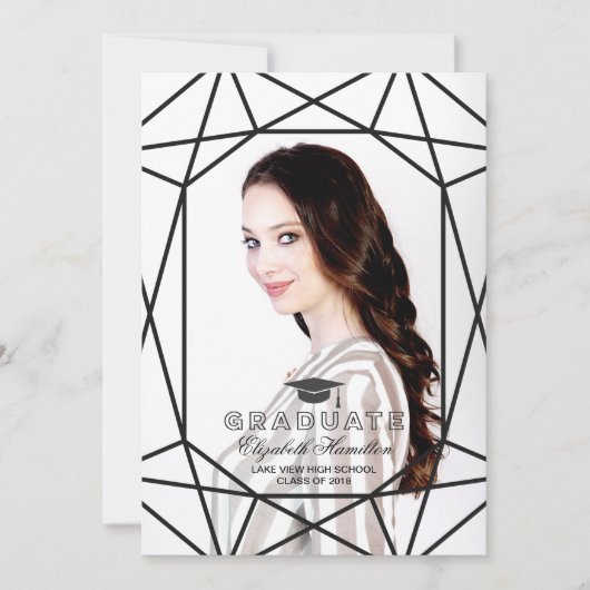 写真卒業のお知らせ白黒ジェム 案内状 (正面)