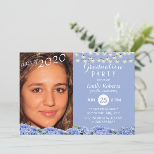 写真卒業エレガント青あじさいフローラ 招待状 (スタンド正面)