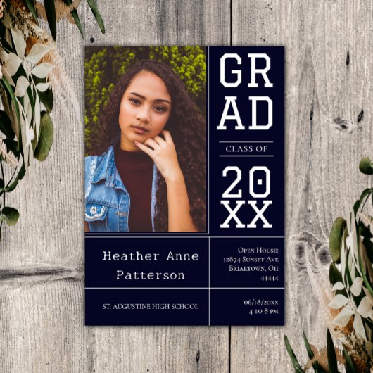 写真卒業オープンハウス |ネイビー招待状 招待状