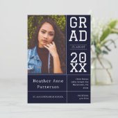 写真卒業オープンハウス |ネイビー招待状 招待状 (スタンド正面)