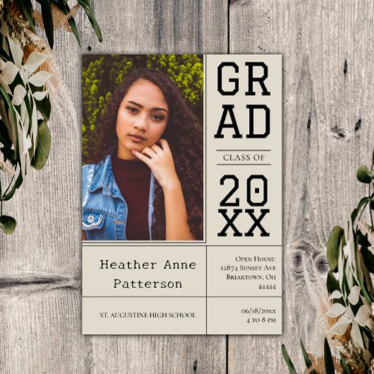 写真卒業オープンハウス |ベージュ招待状 招待状