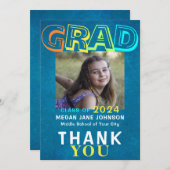 写真卒業カラフル8年生タイポグラフィ サンキューカード (正面/裏面)