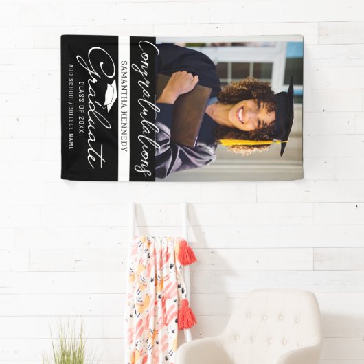 写真卒業クラス2025ブラックおめでとうグラード 横断幕 (インサイチュ)