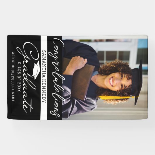 写真卒業クラス2025ブラックおめでとうグラード 横断幕 (横)