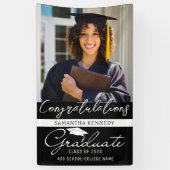 写真卒業クラス2025ブラックおめでとうグラード 横断幕 (縦)