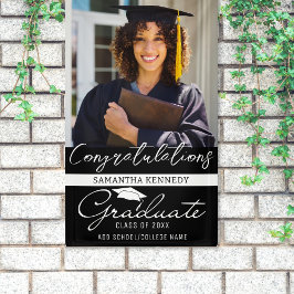 写真卒業クラス2025ブラックおめでとうグラード 横断幕