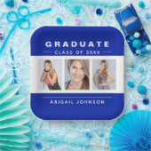 写真卒業コラージュ大学院青と白 ペーパープレート (パーティー)