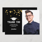 写真卒業サンキューブラック金ゴールド紙吹雪 サンキューカード (正面/裏面)