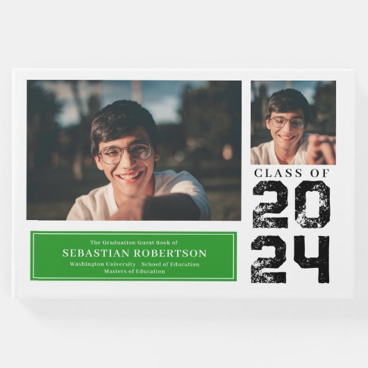 写真卒業スクールグリーンアンドホワイトゲストブック ゲストブック (正面)