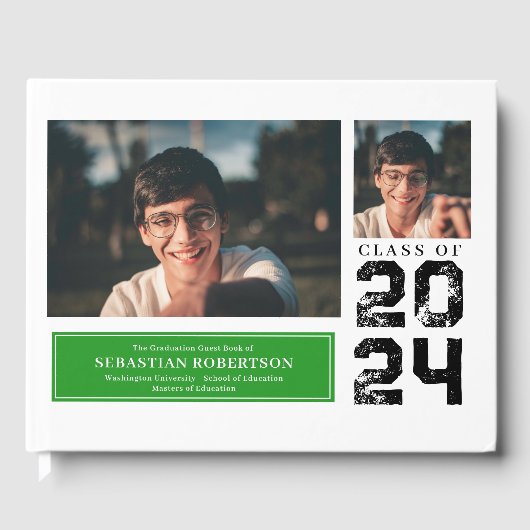 写真卒業スクールグリーンアンドホワイトゲストブック ゲストブック (正面)