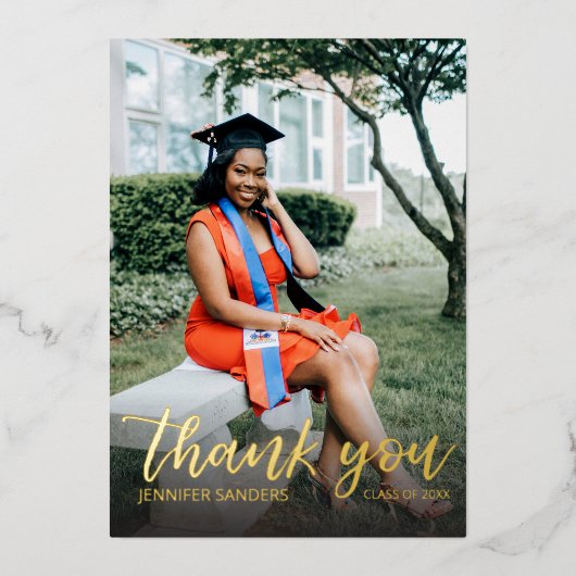 写真卒業ハット書道ありがとう 箔招待状 (正面)