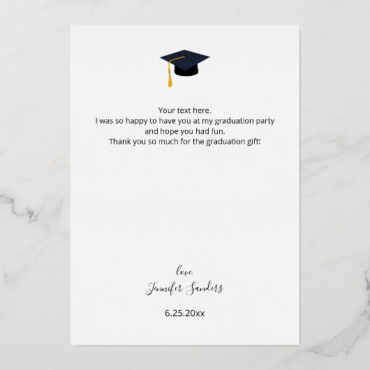 写真卒業ハット書道ありがとう 箔招待状 (裏面)