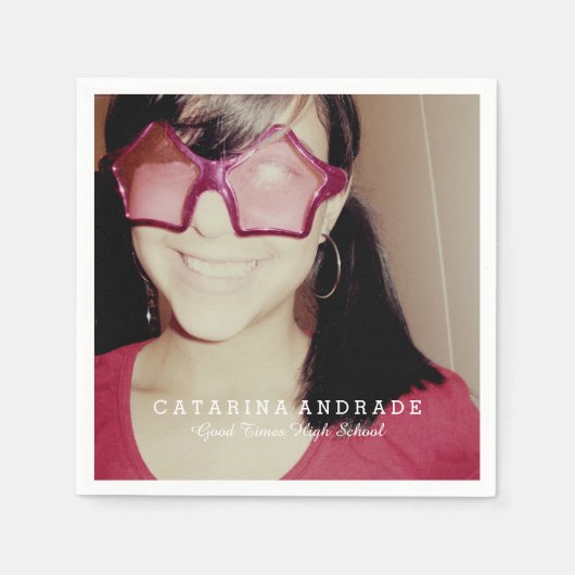 写真卒業パーティモダン高校カスタム スタンダードカクテルナプキン (正面)