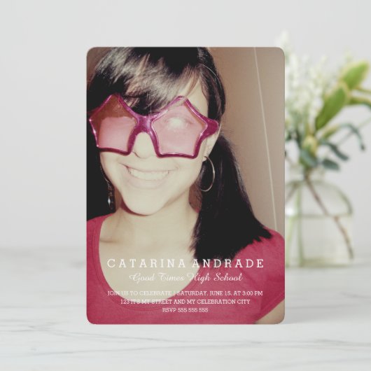 写真卒業パーティモダン高校カスタム 招待状 (スタンド正面)