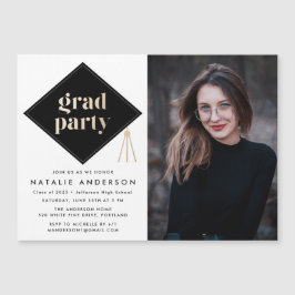 写真卒業パーティーのキャップオフ マグネット招待状