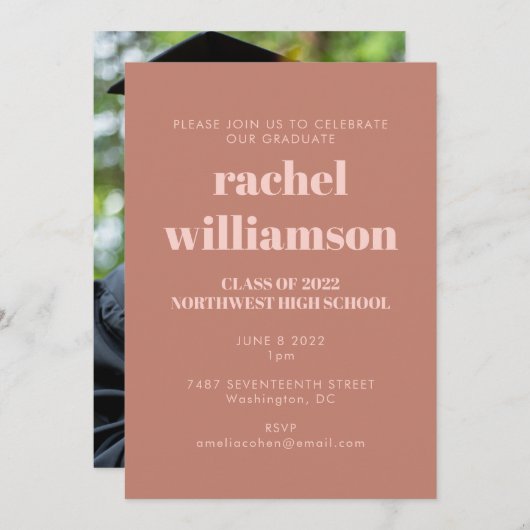 写真卒業パーティークラス2024テラコッタ 招待状 (正面/裏面)
