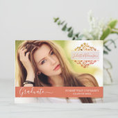 写真卒業パーティーコーラルフローラモノグラム 招待状 (スタンド正面)