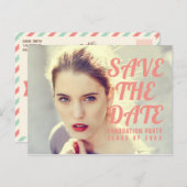 写真卒業パーティー招待状。セーブザデート. ポストカード (正面/裏面)