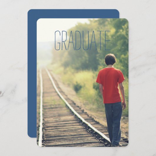 写真卒業パーティー高校卒業ブルー 招待状 (正面/裏面)