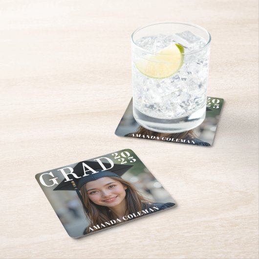写真卒業パーティー スクエアペーパーコースター (インサイチュ)