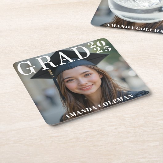 写真卒業パーティー スクエアペーパーコースター (アングル)