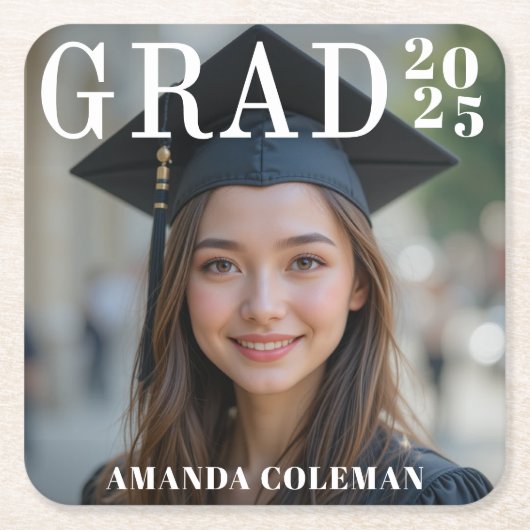 写真卒業パーティー スクエアペーパーコースター (正面)