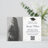 写真卒業パーティーqrコード紙吹雪 ミニマル 招待状 (スタンド正面)