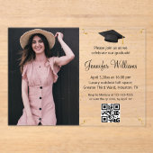 写真卒業パーティーqrコードrsvp金ゴールド紙吹雪 アクリル招待状 (正面)