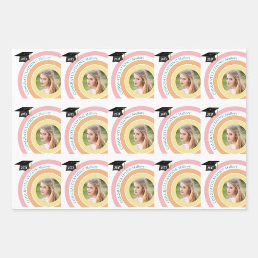 写真卒業ピンク&オレンジの円 ラッピングペーパーシート (正面3)