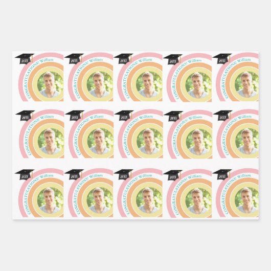 写真卒業ピンク&オレンジの円 ラッピングペーパーシート (正面)