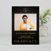 写真卒業フォーマル黒金ゴールド 箔招待状 (立ち正面)