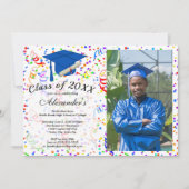 写真卒業ブルーキャップ紙吹雪クラスパーティー 招待状 (正面)