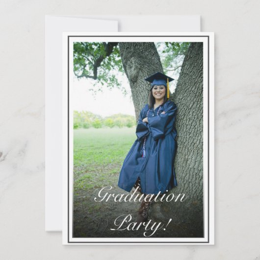 写真卒業ミニマルモダンリストホワイトブラック 招待状 (裏面)