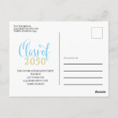 写真卒業モダンシンプル金ゴールドブルー ポストカード (裏面)