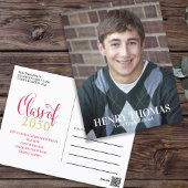 写真卒業モダンシンプル金ゴールド赤 ポストカード