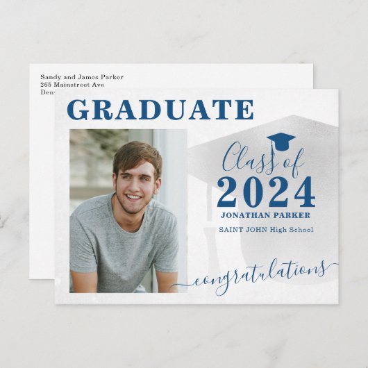 写真卒業モダンパーティーはがき ポストカード (正面/裏面)